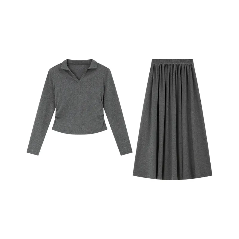VIMLY Skirt Set Women's Premium Gray-0
