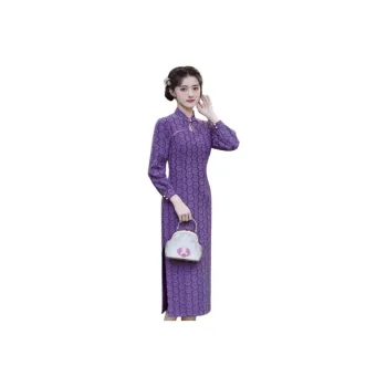 Red Colored Clothes Cheongsam Women's Purple