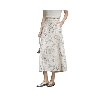 XWI Casual Long Skirts Women's Beige Base Print