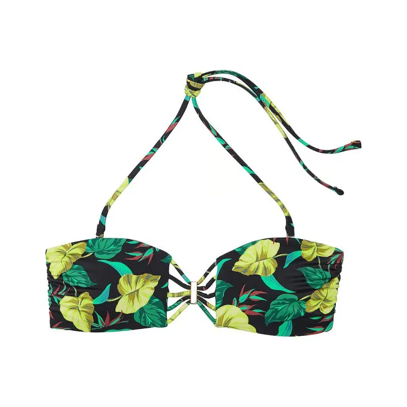 Victoria's Secret PINK Archives Swim Strappy Bandeau Bikini Top / VL Bikini Women's Vintage Leaf-0