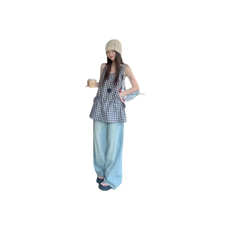 Mu Xiao Xin Tank Tops Women's Plaid-0