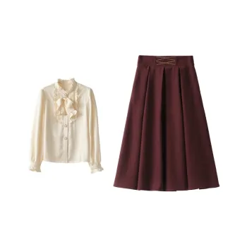 ANNECHEN Skirt Set Women's Apricot+Coffee