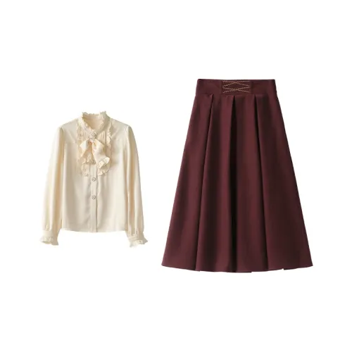 ANNECHEN Skirt Set Women's Apricot+Coffee