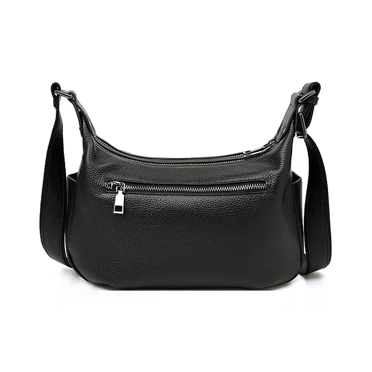 Old Man's Head Top Grain Cow Leather Shoulder Bag Women's Black-4