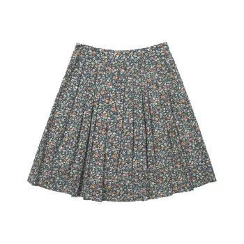 UNRETRO Casual Short Skirts Women's Green Base With Floral Print