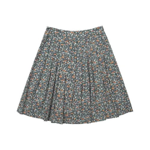 UNRETRO Casual Short Skirts Women's Green Base With Floral Print