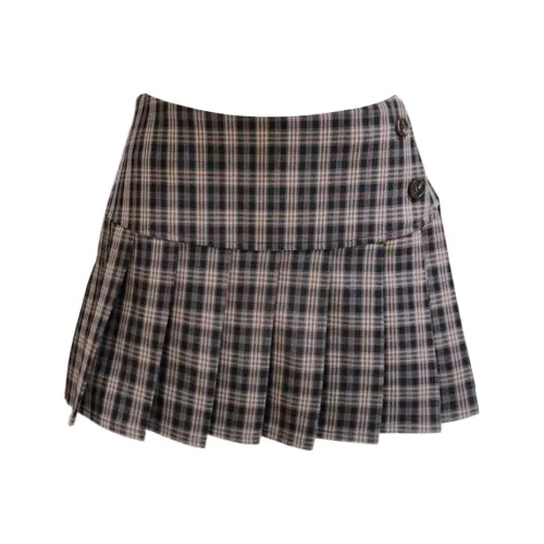 ONEPASS Casual Short Skirts Women's Brown Plaid
