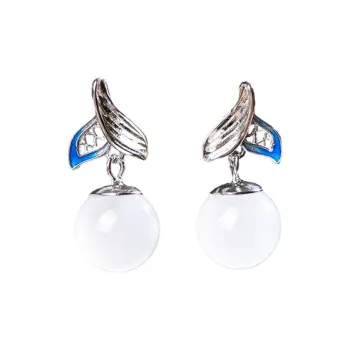 Jade Ink Love Hetian Jade Earrings White Jade Women's