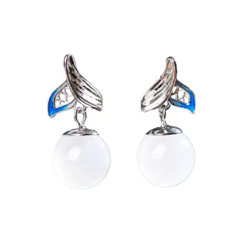 Jade Ink Love Hetian Jade Earrings White Jade Women's