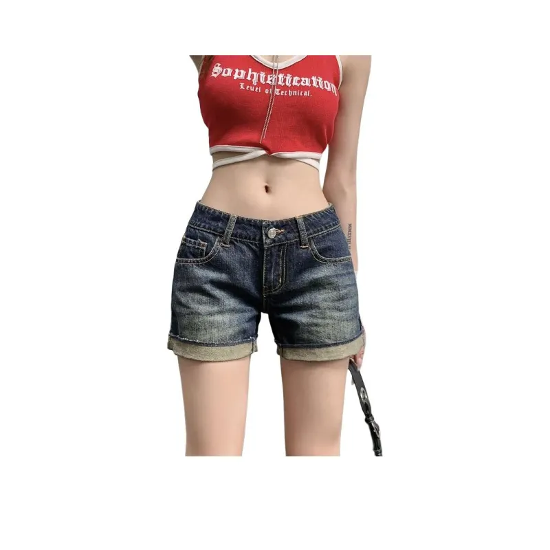 Rose Denim Shorts Women's Vintage Blue-0