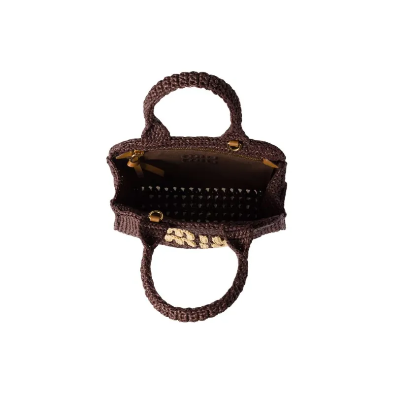 MIU MIU Raffia Tote Bag, Shopping Bag, Shoulder Bag, Crossbody Bag, Handbag Women's Chestnut Brown-3