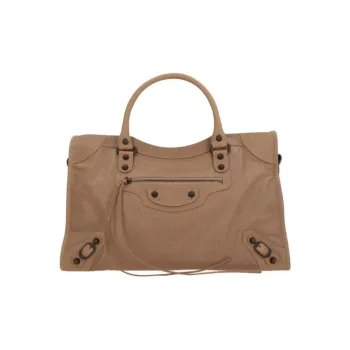 Balenciaga Le City Sheepskin Handbag Medium Size Women's Dark Beige