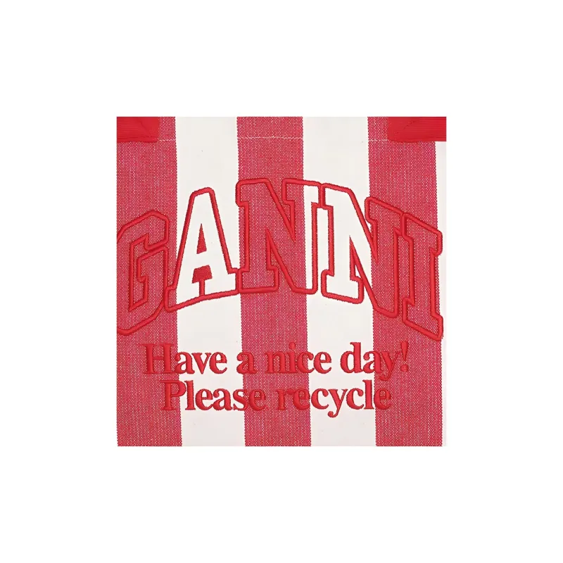 GANNI Recycled Cotton Tote Bag, Shopping Bag, Handbag Tubas Women's Red & White-2