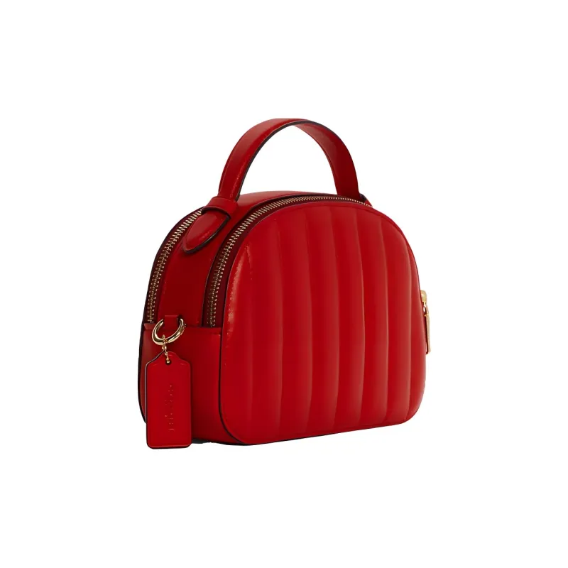 COACH Serena Lambskin Leather Dome Bag, Shoulder Bag, Crossbody Bag, Handbag Trumpets Women's Red-1