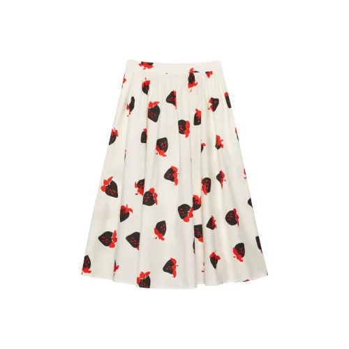 MSGM Strawberry Printed Pleated Midi Skirt