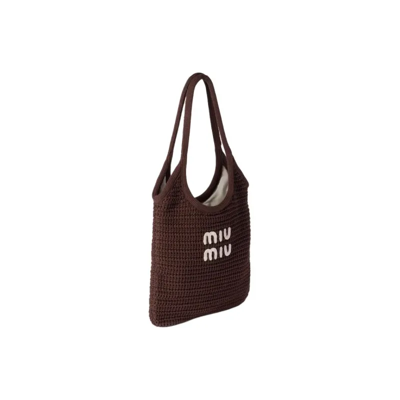 MIU MIU Ivy Cotton Tote Bag, Shopping Bag, Handbag Women's Dark Brown-1