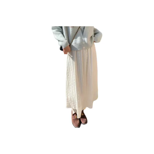 QIANGKOUPAOCAI Casual Long Skirts Women's Ecru
