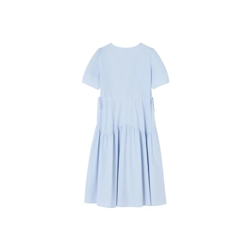 XIANGYING Short Sleeved Dress Women's Blue-1