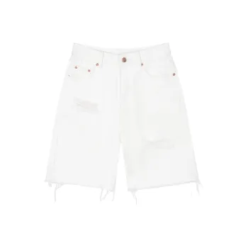VEGA CHANG Denim Shorts Women's White Mother Of Pearl