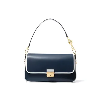 MICHAEL KORS Bradshaw Leather Handbag Shoulder Bag Small Size Women's Navy Blue With White Trim