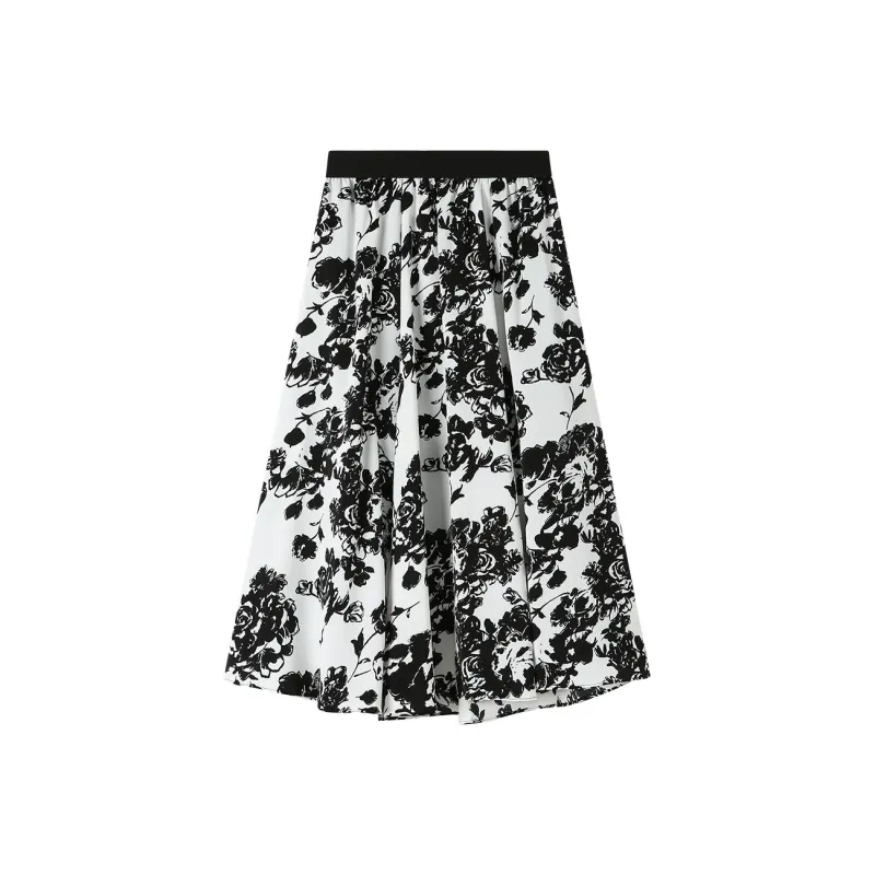 H YXIANG SS24 Casual Long Skirt Women's Black White-0