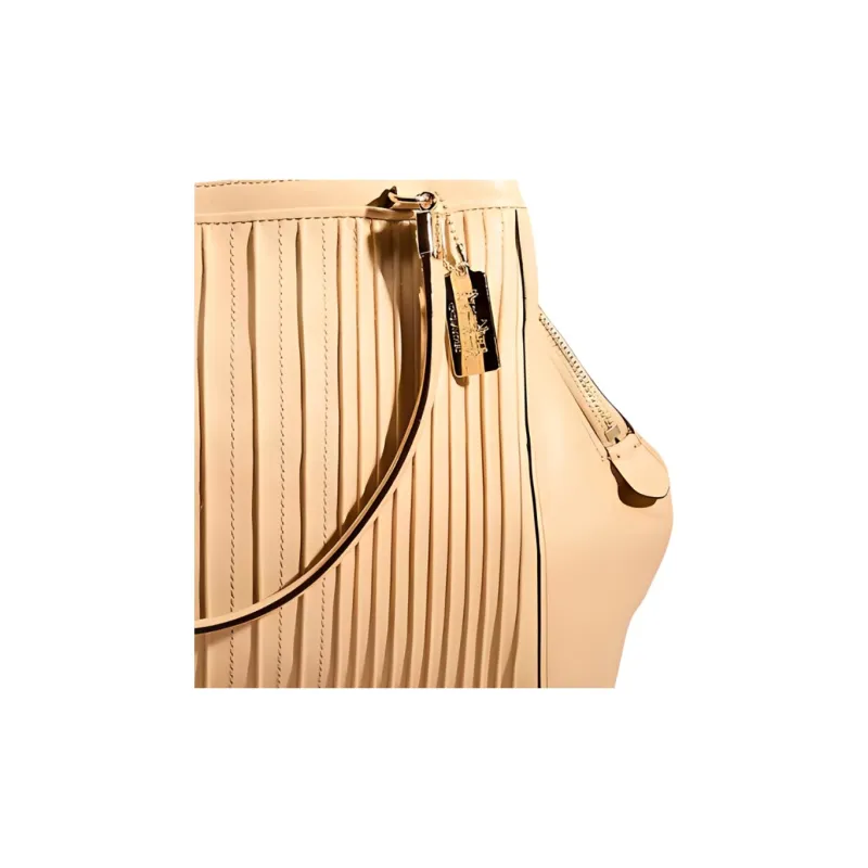 COACH Madison Fine Pleated Leather Tote Bag Shopping Bag Handbag Large Size Women's Light Gold & Brown Umber-1