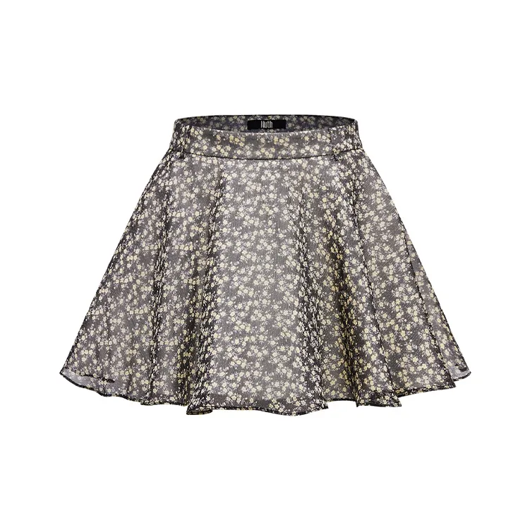 NUTH Casual Short Skirts Women's Black Yellow Floral Color-0