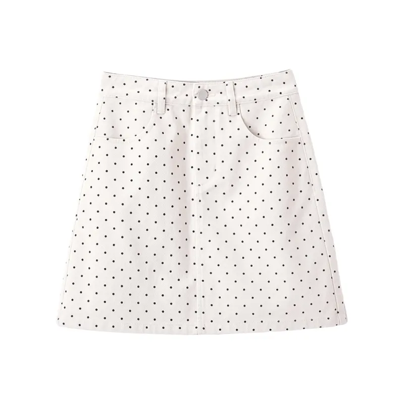 XIANGYING Denim Short Skirts Women's Beige-0