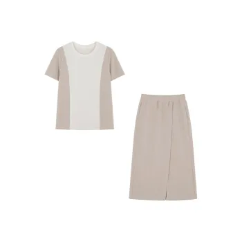 IHIMI Two Piece Skirt Sets Women's Ecru+Greige