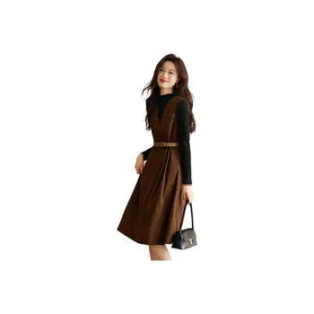 Mo Han Yi Mei Skirt Set Women's Black Inner Coffee Outer