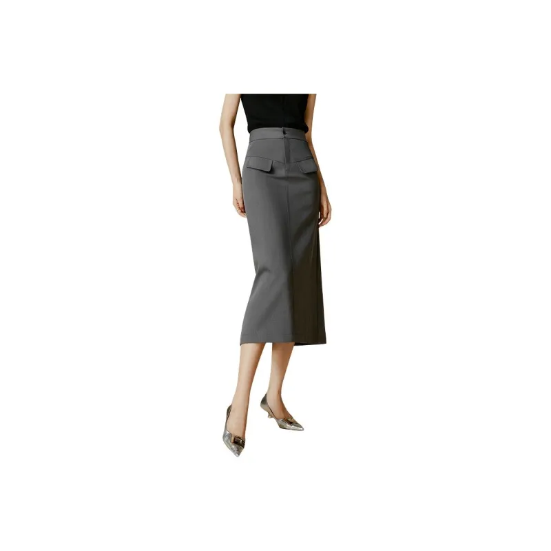 Late White Casual Long Skirts Women's Gray-0
