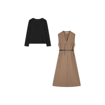 Mo Han Yi Mei Skirt Set Women's Black Interior Khaki Exterior