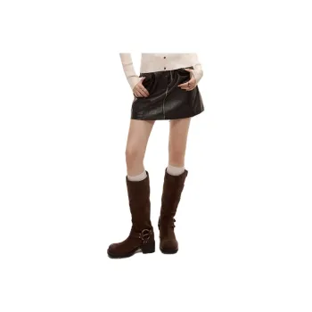 ELF SACK Black High Rise A Shape PU Leather Skirt Women's