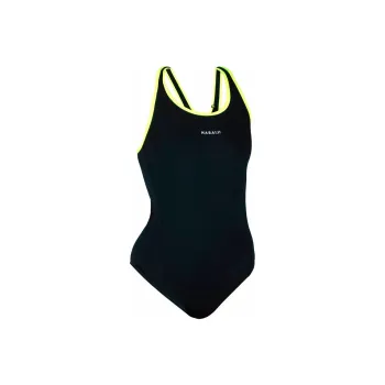 DECATHLON One piece Swimsuit Women's Smoked Black/Neon Yellow