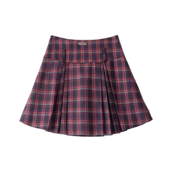 BANANA CICI Casual Short Skirts Women's Red Plaid