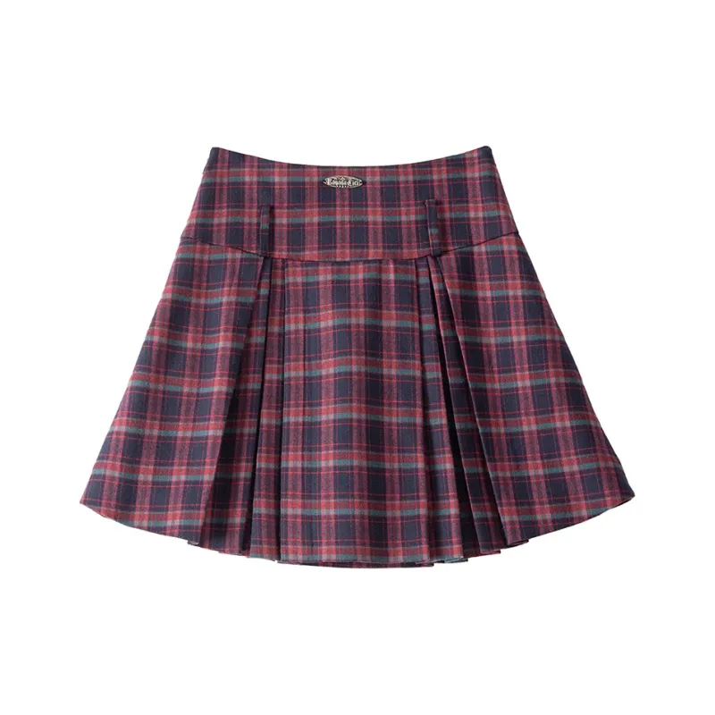 BANANA CICI Casual Short Skirts Women's Red Plaid-0