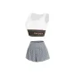 Pure White Tank Top (with Pads)+Silver Gray Monogram Boxer Shorts