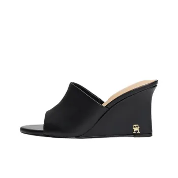 Tommy Hilfiger TH Monogram Rubber Sole Abrasion Resistant Slide Slippers Women's Black