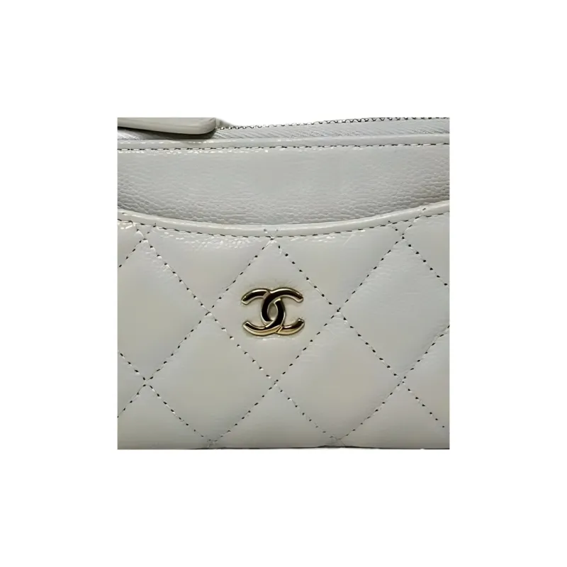 CHANEL Calfskin Coin Purse, Card Holder Women's Gray White-1