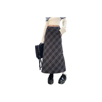 Kazakhstan Casual Long Skirts Women's Black Plaid