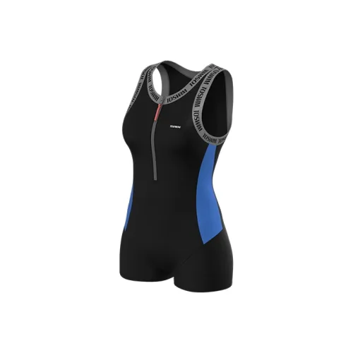 TOSWIM One-Piece Square-Neck Swimsuits Women's Gray Blue Letter