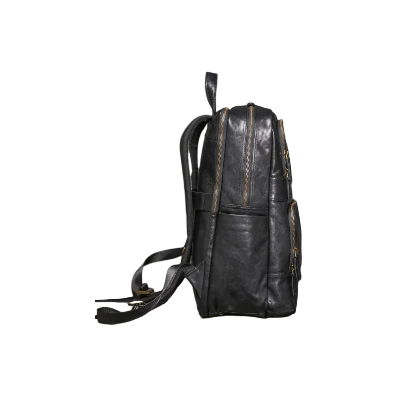 LARTIGENT Top Grain Cow Leather Backpack Men's Black-3