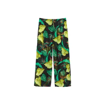 Victoria's Secret Sheer Crinkle Wide-Leg Pants / Vintage Leaves Swimming Shorts Women's Leaf Print
