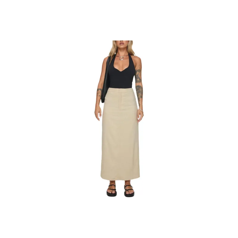 PRINCESS POLLY ROMERIA MAXI SKIRT Casual Long Skirts Women's BEIGE/Beige-0