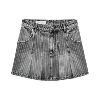 ZARA Denim Short Skirts Women's Light Gray