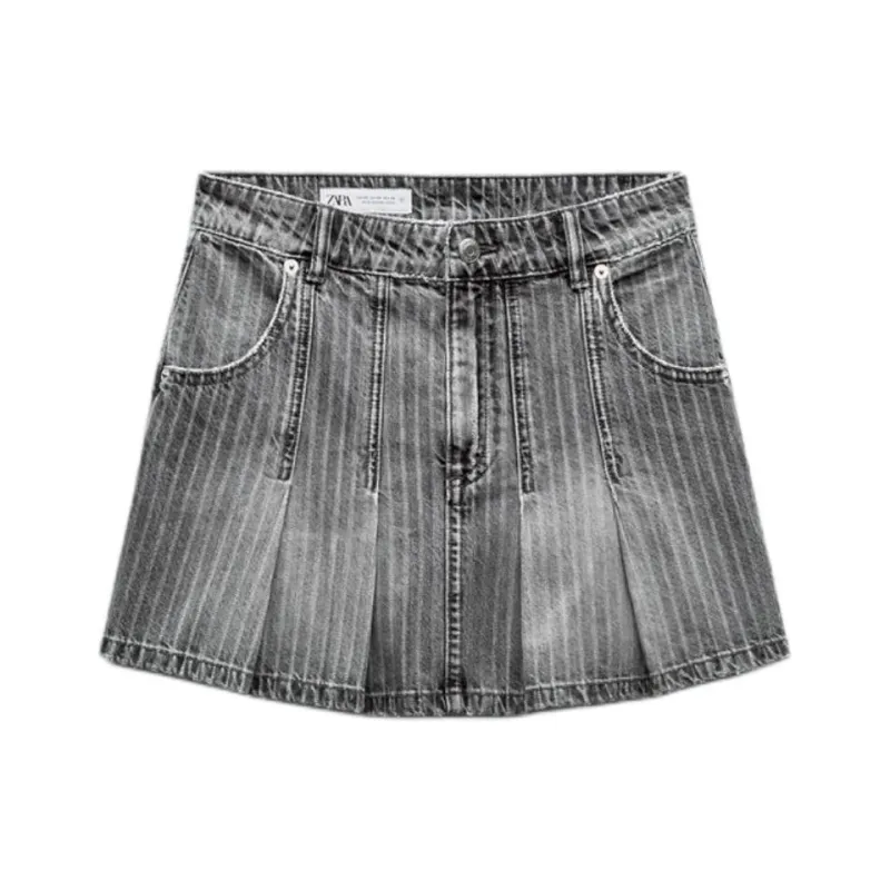 ZARA Denim Short Skirts Women's Light Gray-0