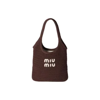 MIU MIU Ivy Cotton Tote Bag, Shopping Bag, Handbag Women's Dark Brown