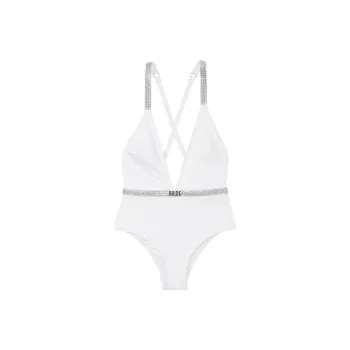 Victoria's Secret Shine Plunge One Piece Swimsuit/White One Piece Swimsuit Women's White