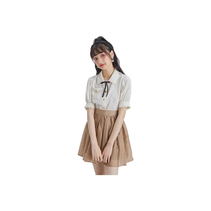 DEAR DEER PUFF Casual Short Skirts Women's Khaki-0