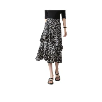 Mo Han Yi Mei SS24 Casual Long Skirts Women's Black Floral